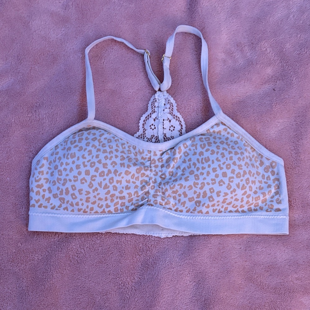 Leopard Print Lace Bralette - Cream